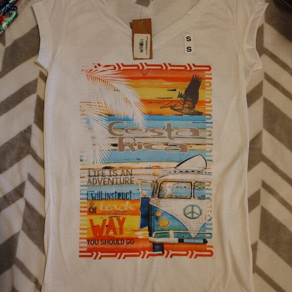 NWT Pisac Coasta Rica Retro 70s Graphic T-Shirt Size Small Long Length Van Life - Picture 7 of 10